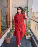 Pure Cotton Co-ord with Embroidery Detailing on Neck and Sleeves