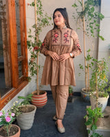 Coffee Mocha Pure Cotton Full Thread work Co-ord set!