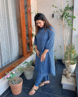 Denim Blue Color Long, Pocket style Co-ord se( Set of 2)