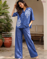 Denim Cotton Stylish thread work co-ord set!💙