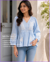 Premium Sky Bloom Appliqué Peplum Top!🔹