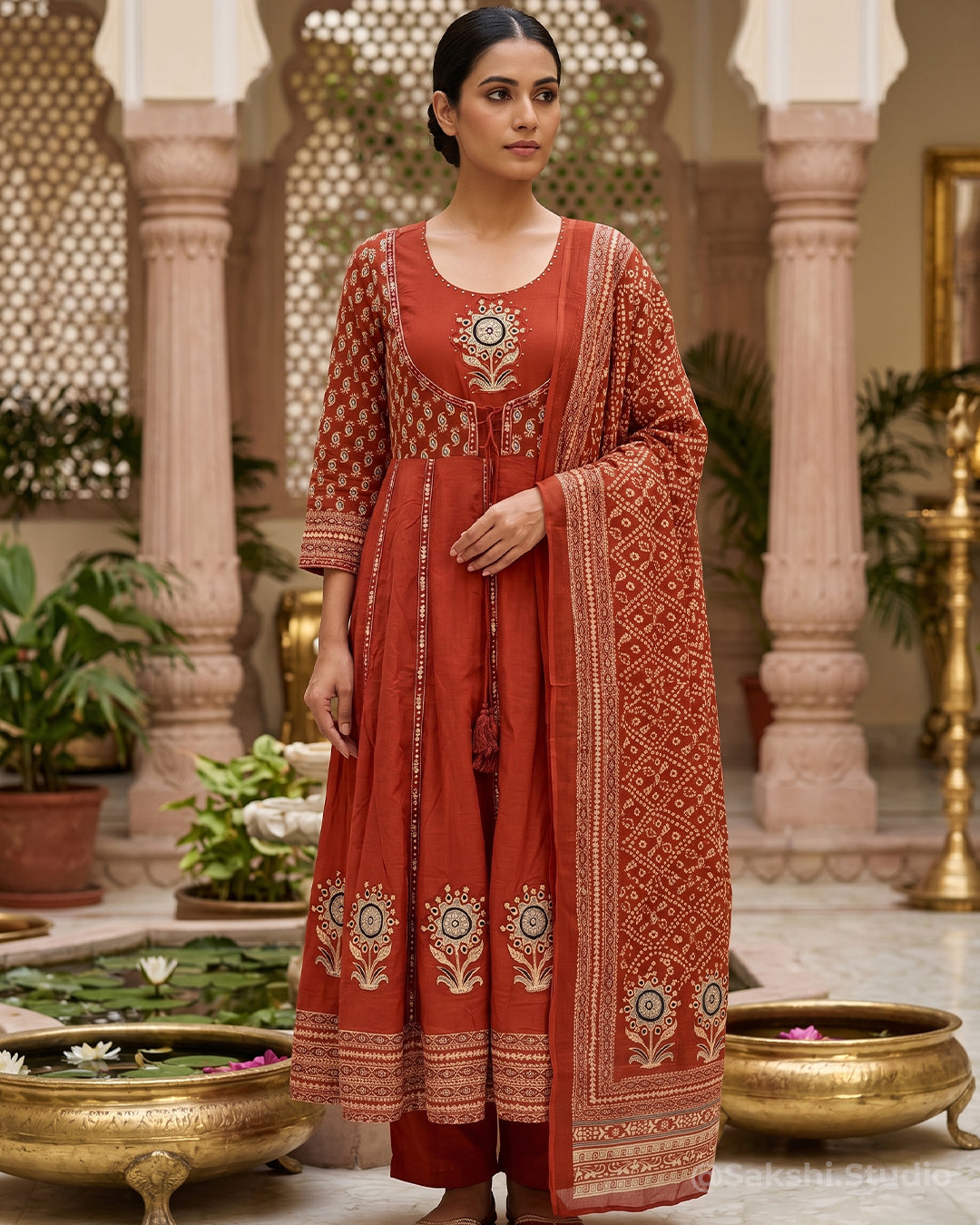 Rust Aanarkali with Jacket Style...!