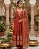 Rust Aanarkali with Jacket Style...!