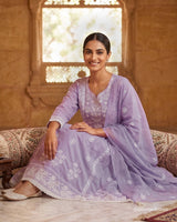 Fine Lucknowi Complete Threadwork Pure Mul Cotton A-Line Suit