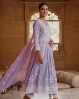 Fine Lucknowi Complete Threadwork Pure Mul Cotton A-Line Suit