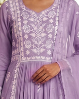 Fine Lucknowi Complete Threadwork Pure Mul Cotton A-Line Suit