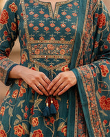 Pure Cotton Printed Anarkali Suit with Embroidery Neck Detailing