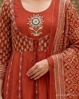Rust Aanarkali with Jacket Style...!