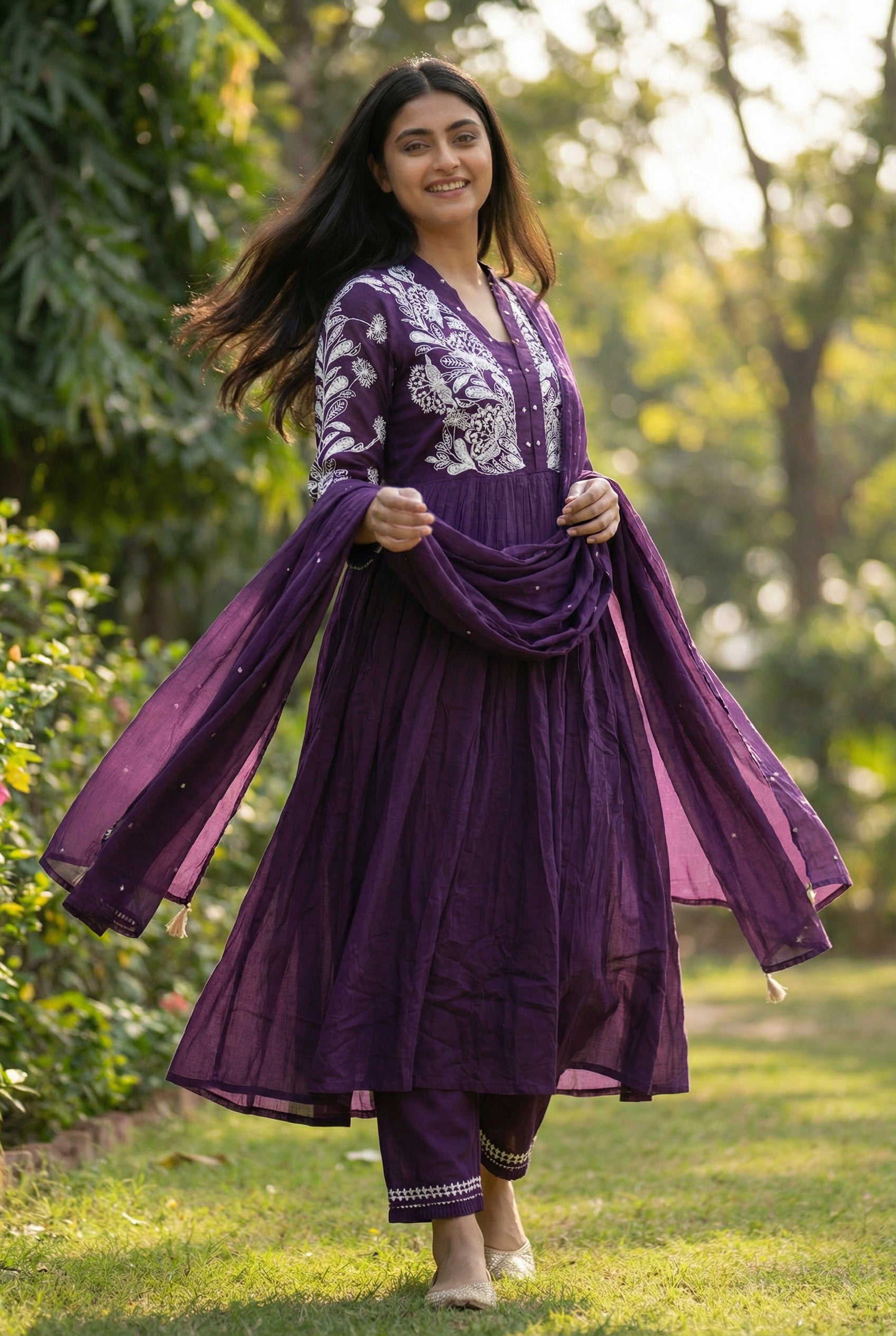 Royal Purple Mul Cotton Suit with Flared Elegance 💜