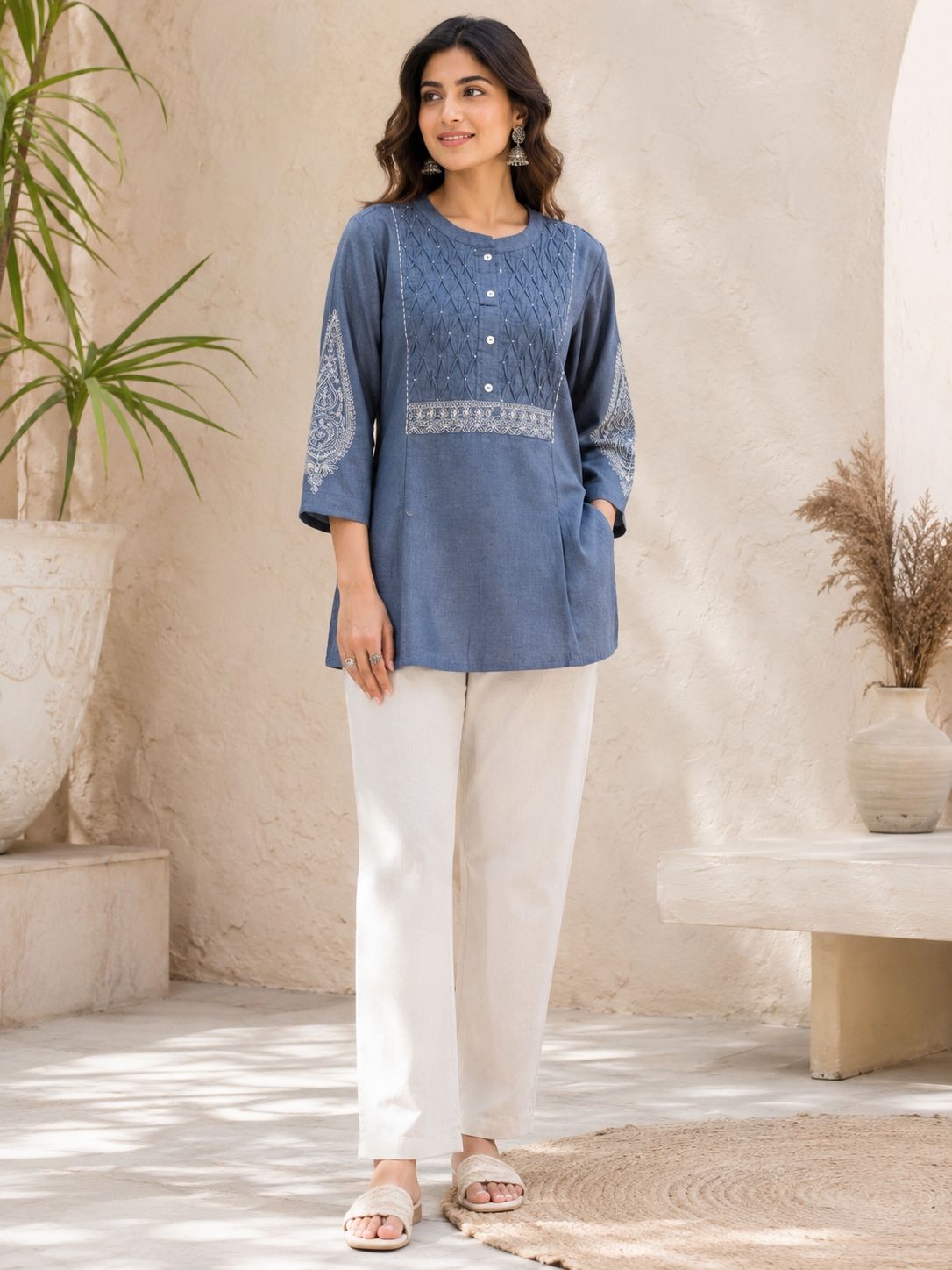 Graceful Grey Slub Cotton Tunic💕