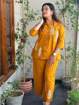 Sunflower Yellow Cotton Embroidery Co-Ord set😘