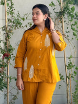 Sunflower Yellow Cotton Embroidery Co-Ord set😘