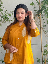 Sunflower Yellow Cotton Embroidery Co-Ord set😘