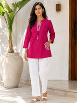 Summer Pink Self Fabric Pocket style Tunic!🙌