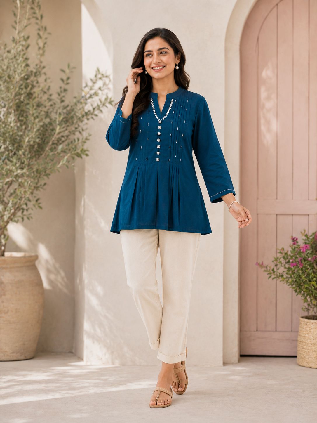 Teal Blue Pure cotton Back work Tunic!✨