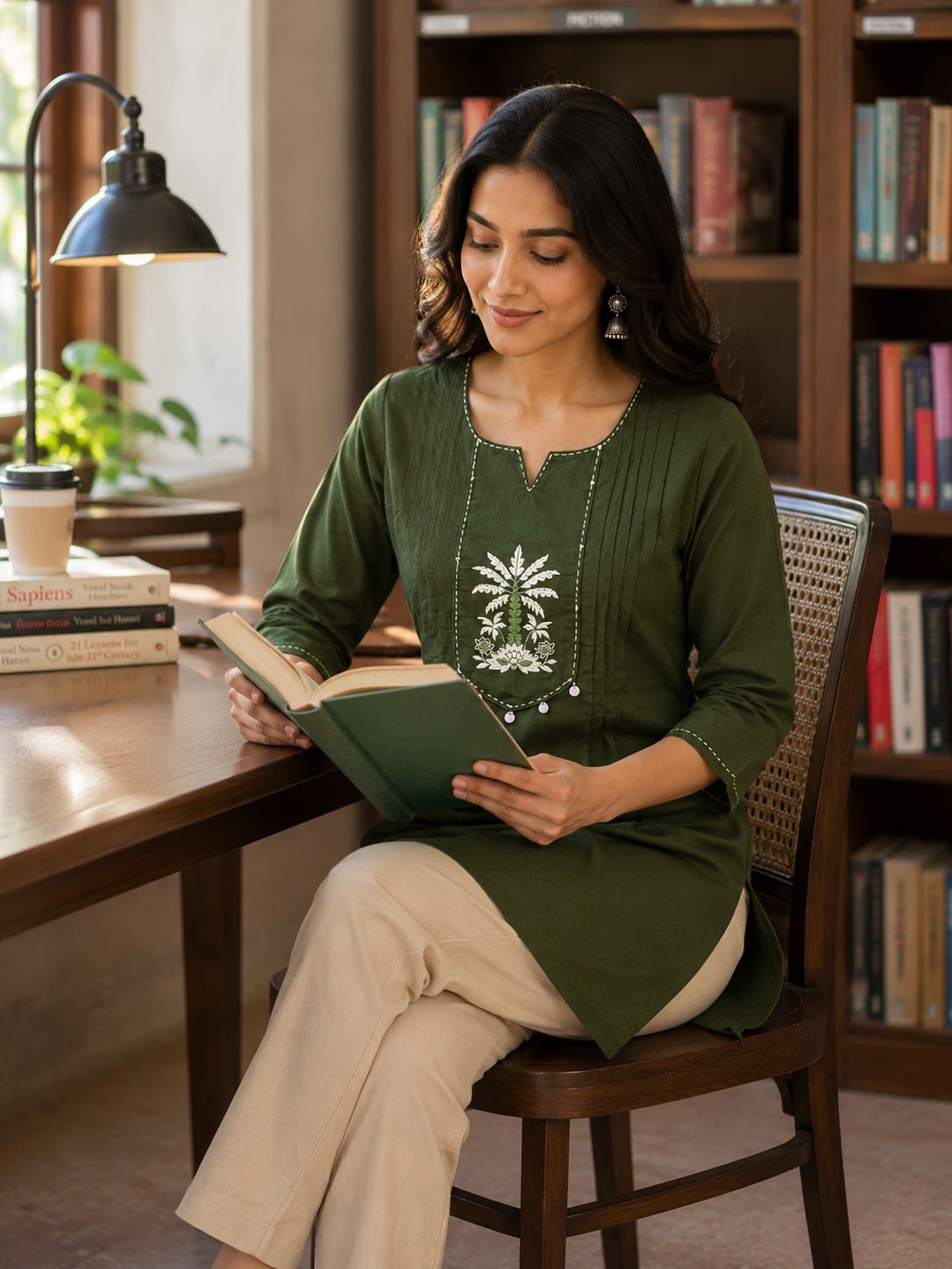 Deep Green Front Embroidery Tunic!