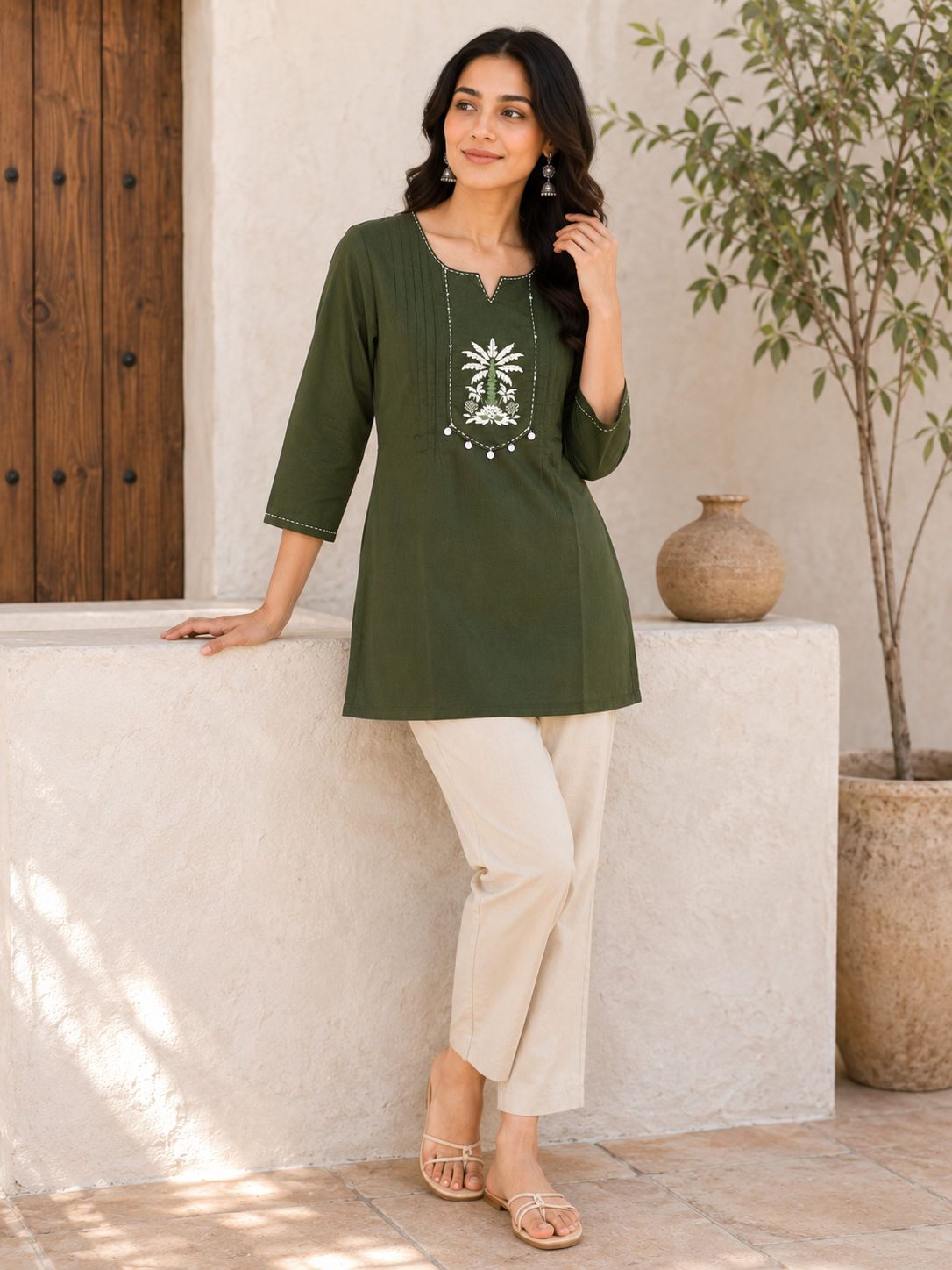 Deep Green Front Embroidery Tunic!