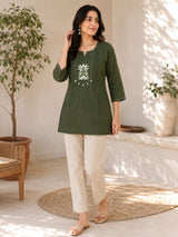 Deep Green Front Embroidery Tunic!