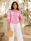 Women's Striped Embroidered Puff Sleeve Cotton Shirt(Pink)!❤