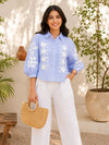 Women's Striped Embroidered Puff Sleeve Cotton Shirt(Blue)!❤