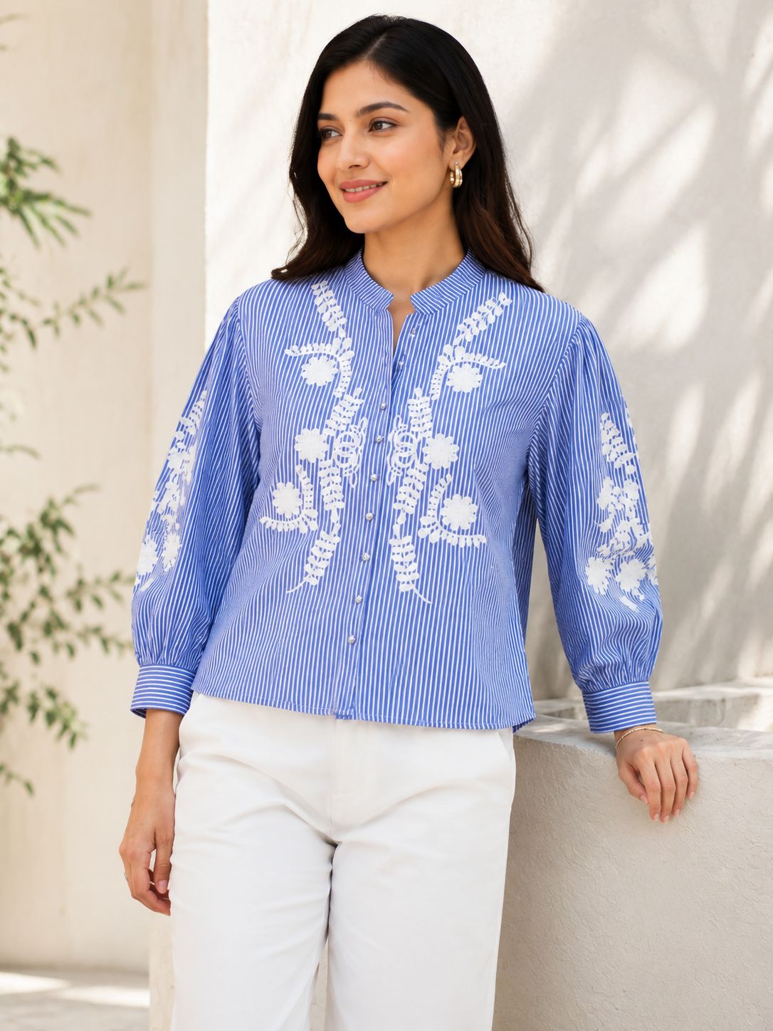Celeste Floral Embroidered Cotton Shirt!✔