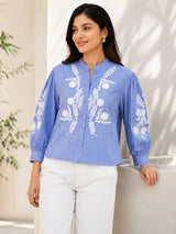 Celeste Floral Embroidered Cotton Shirt!✔