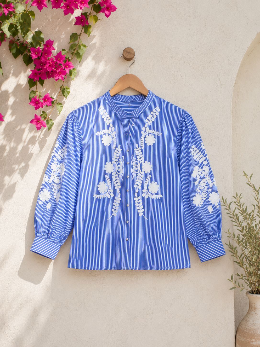 Celeste Floral Embroidered Cotton Shirt!✔
