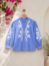 Celeste Floral Embroidered Cotton Shirt!✔