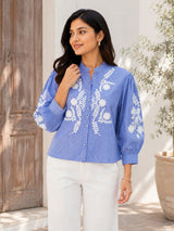 Celeste Floral Embroidered Cotton Shirt!✔
