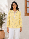 Elegant Sheer Organza Floral Embellished Top – Pastel Yellow