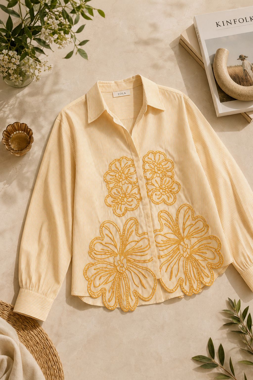 Petal Charm Embroidered Cotton Shirt!🤞