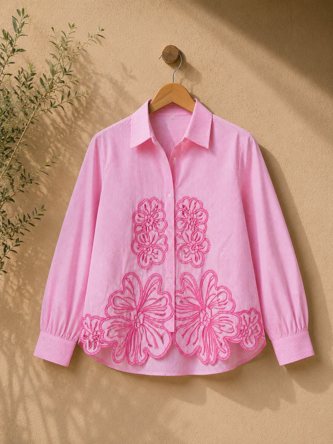 Petal Charm Embroidered Cotton Shirt!(Pink)💖