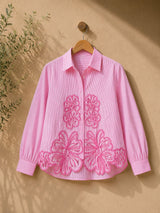 Petal Charm Embroidered Cotton Shirt!(Pink)💖