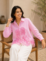 Petal Charm Embroidered Cotton Shirt!(Pink)💖
