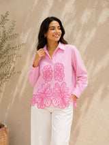 Petal Charm Embroidered Cotton Shirt!(Pink)💖