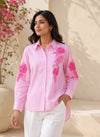 Pink Petal Embroidered Laser-Cut Cotton Shirt