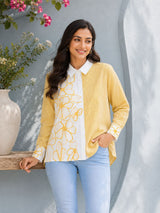 Sunlit Blossom Embroidered Stripe Shirt!(Yellow)💛