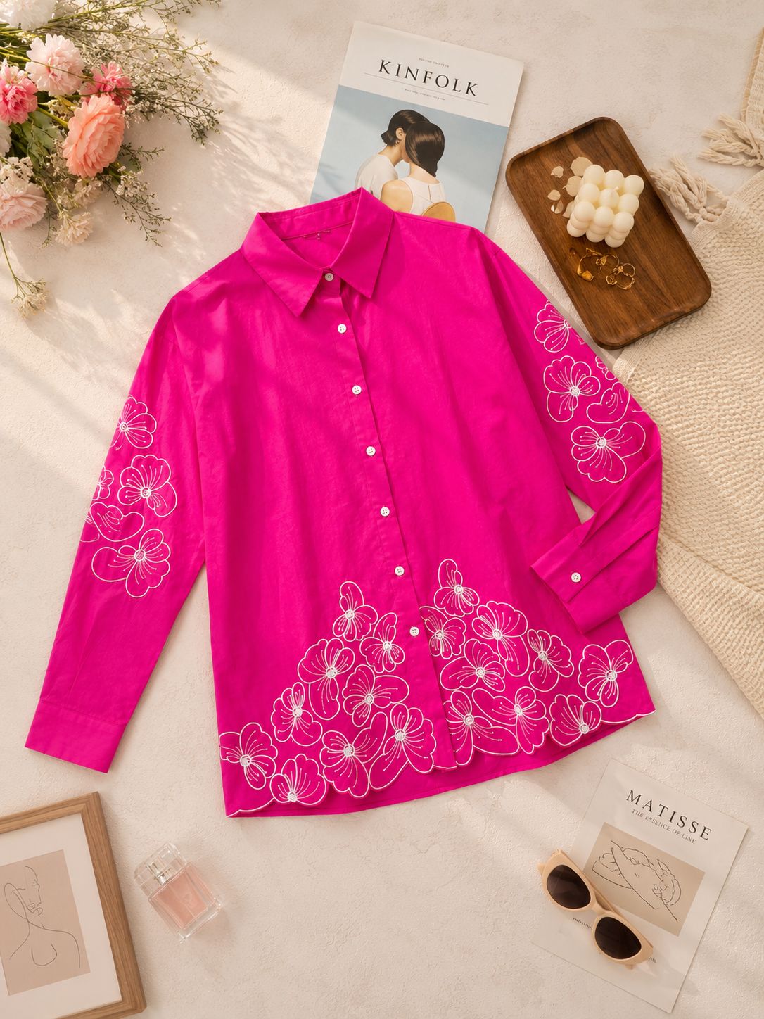 BloomScape Fuchsia Floral Cotton Shirt!🌸