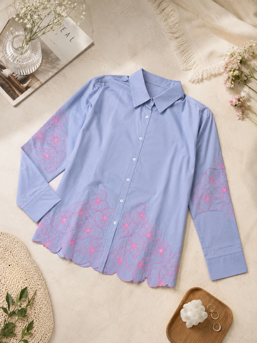 BloomScape Sky Blue Floral Cotton Shirt!💙