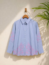 BloomScape Sky Blue Floral Cotton Shirt!💙
