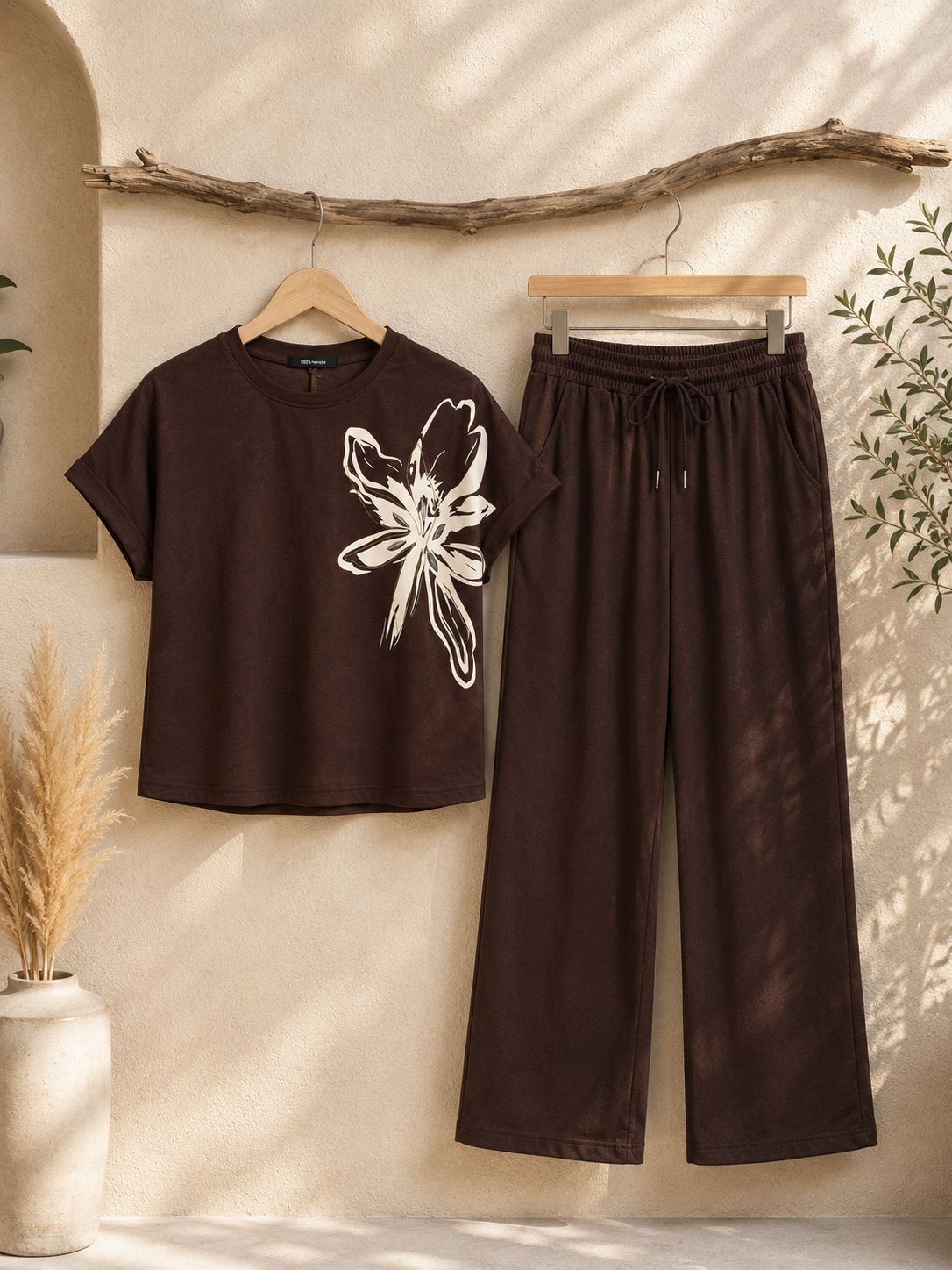 Floral Statement Co-Ord Set – Coffee Airport look🤍