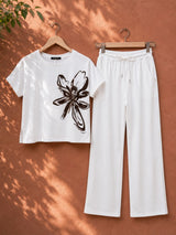 Floral Statement Co-Ord Set – White Airport look🤍