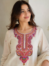 Gulnaar White Embroidered Ethnic cotton Suit Set!🤍