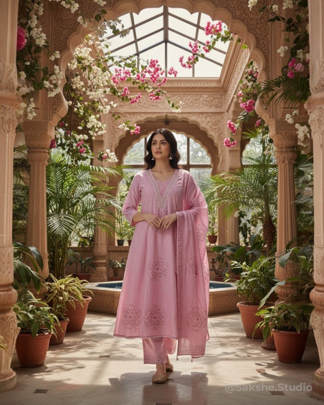Bandhini Bloom Threadwork Fine Cotton A - Line Suit - Sakshe Studio