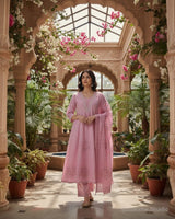 Bandhini Bloom Threadwork Fine Cotton A - Line Suit - Sakshe Studio