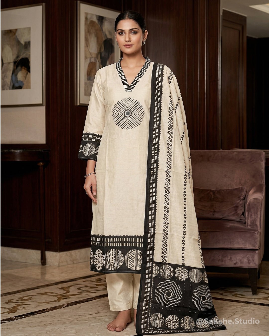 Bloom Print Pure Cotton Muslin Straight Suit - Sakshe Studio