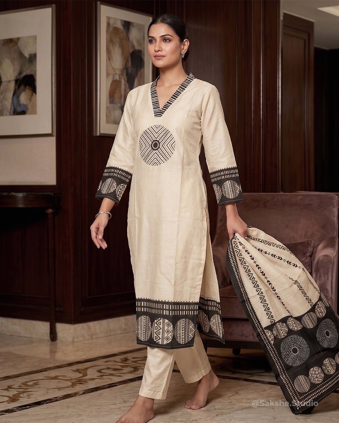 Bloom Print Pure Cotton Muslin Straight Suit - Sakshe Studio