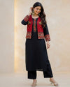 Elephant Motif Thread Work Cotton Kurta with Detachable Jacket & Straight Pant - Sakshe Studio