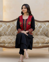 Elephant Motif Thread Work Cotton Kurta with Detachable Jacket & Straight Pant - Sakshe Studio