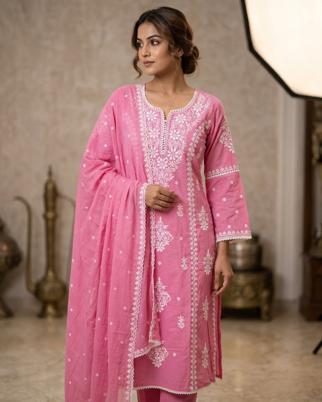 Fine Weave Complete Threadwork Pure Cotton A - Line Suit - Sakshe Studio